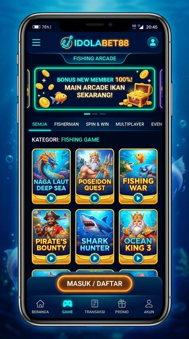 Menu navigasi sederhana di aplikasi idolabet88.